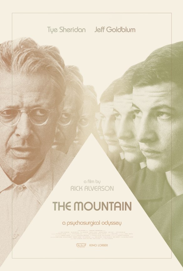 The film poster showing Jeff Goldblum and Tye Sheridan reflected several times as with multiple mirrors.