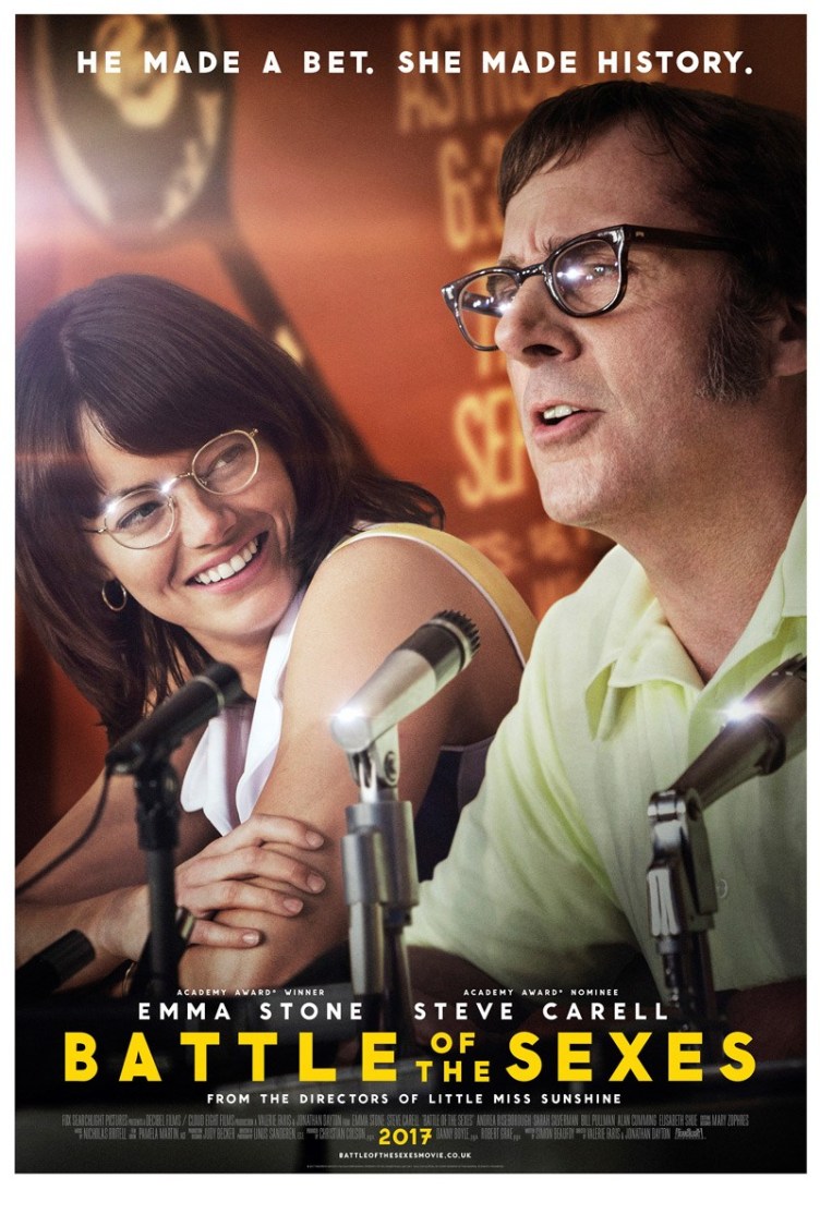 The film poster showing Emma Stone and Steve Carell.