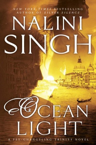 The book cover in a golden color scheme, showing the silhouettes of a man and a woman, a lot of water and a bit of Venice. 