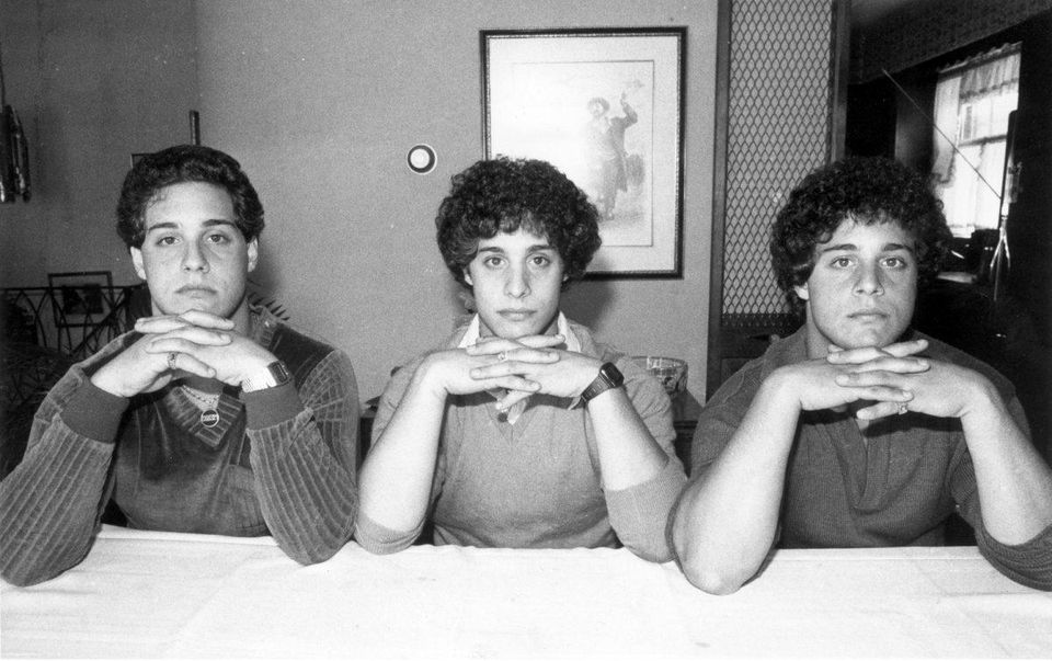 Triplets posing in the same way: Robert Shafran, Michael Domnitz, Howard Schneider.