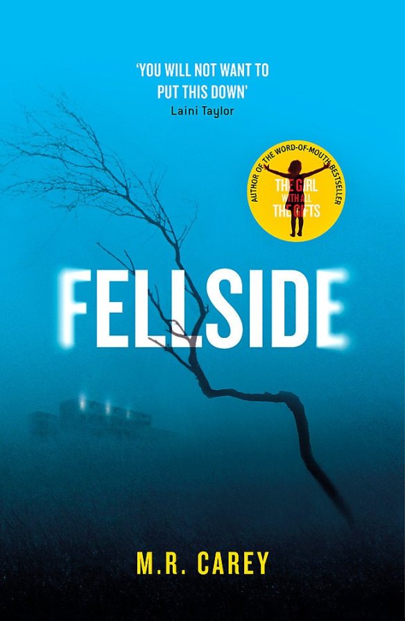 The book cover showing a dead branch in front of a foggy blue background. In the distance we can just make out a big building. 