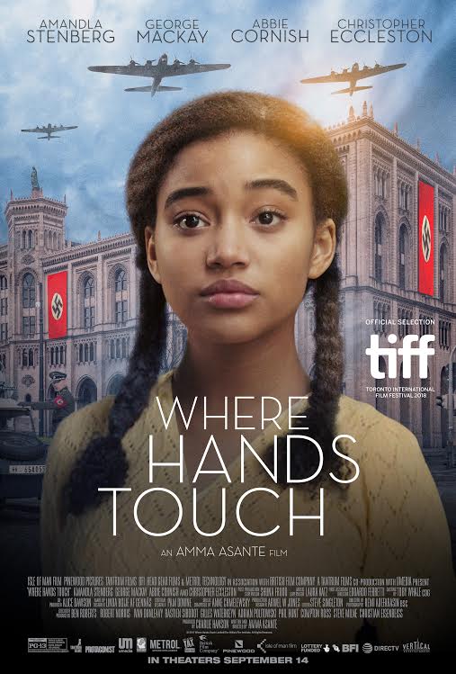The film poster showing Amandla Stenberg in front of a building with nazi flags and airplanes flying over it.