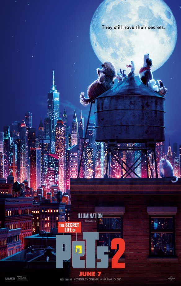 The film poster showing a group of dogs sitting on a water tower on a city rooftop, howling at the moon.