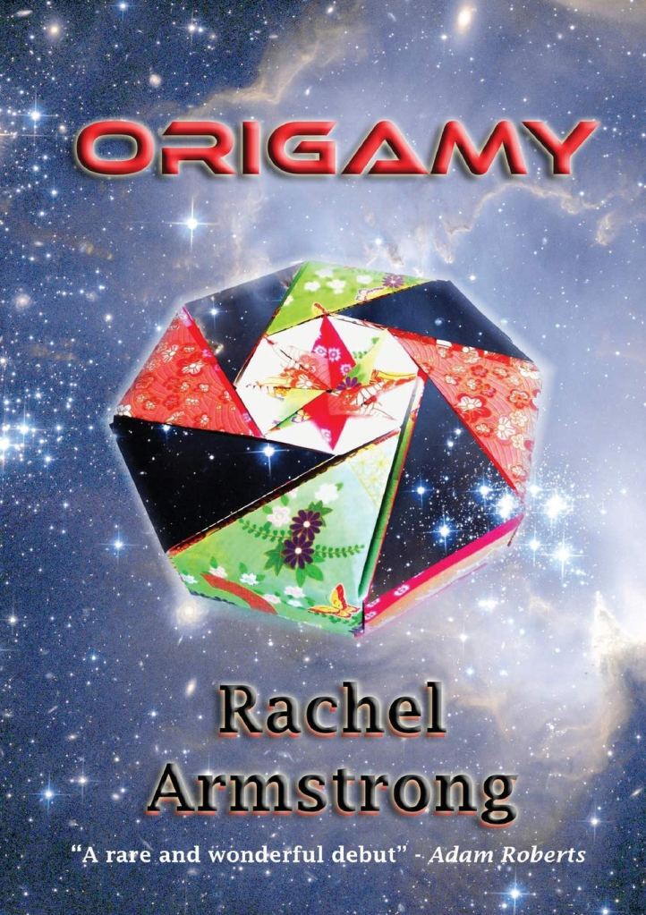 The book cover showing a piece of Origamy made from several different kinds of paper in front of stars in space.