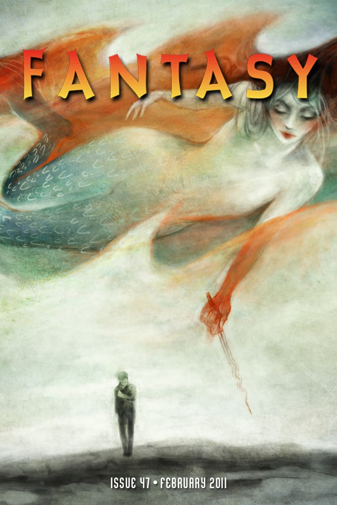 The magazine cover showing a mermaid with a magic wand hovering over the small figure of a person walking.