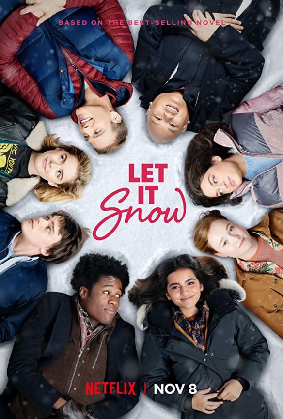 The film poster showing 8 teenagers lying in the snow on their backs in a circle.
