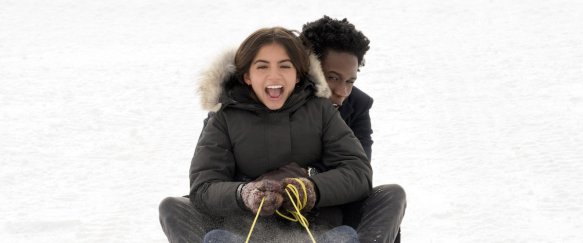 Isabel Merced and Shameik Moore in the film.