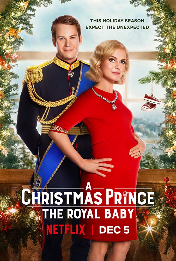 The film poster showing King Richard (Ben Lamb) and Queen Amber (Rose McIver) who cradles a notable baby bump.
