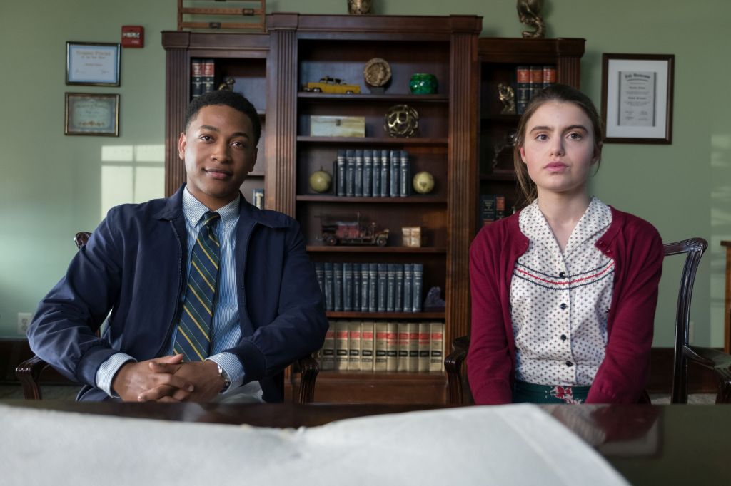 Bennett (Jacob Latimore) and Lona (Sami Gayle) sitting next to each other in the prinicipal's office.