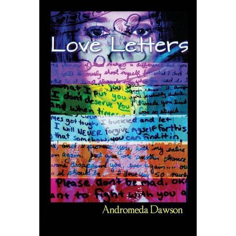 The book cover showing a face with colorful stripes and handwriting super-imposed. 