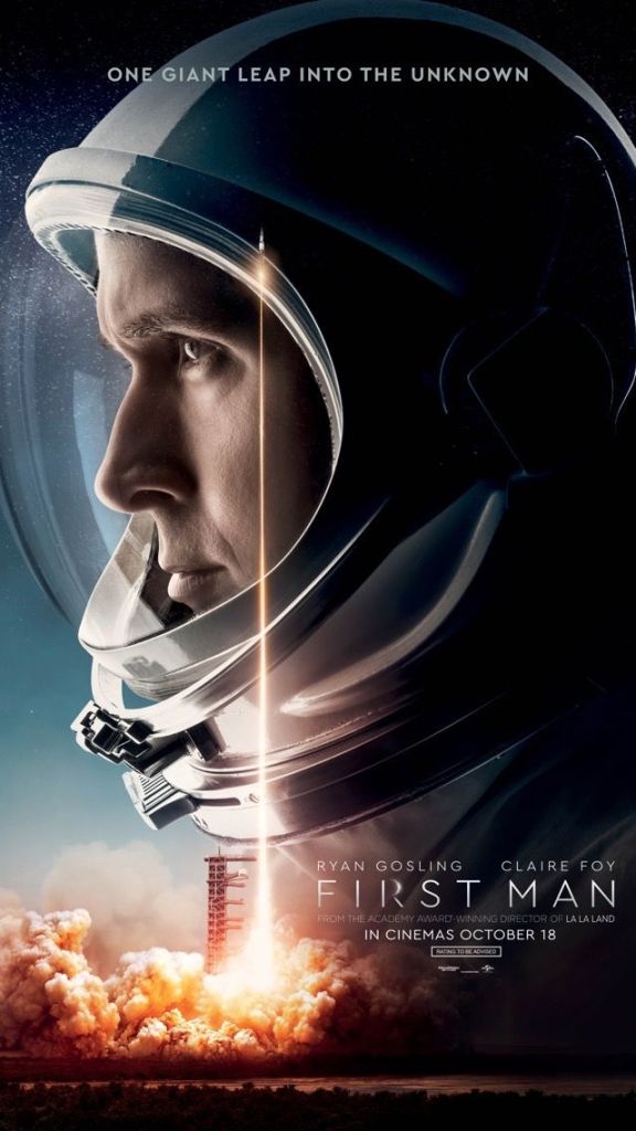 The film poster, showing an astronaut (Ryan Gosling) in profile. 