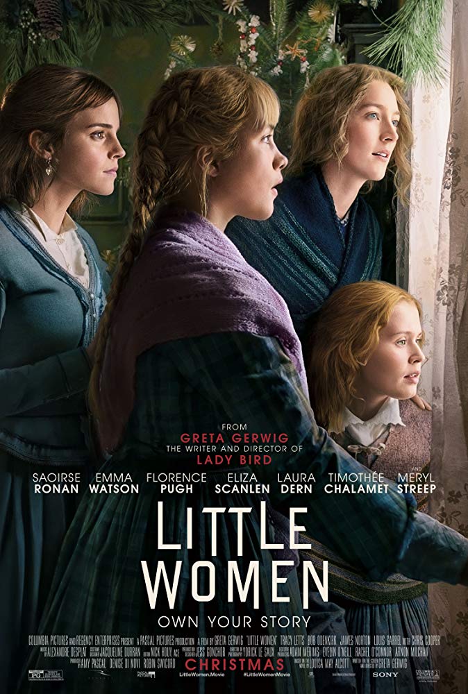 The film poster showing the four Marsh girls (Saoirse Ronan, Emma Watson, Florence Pugh, Eliza Scanlen) looking out a window. 