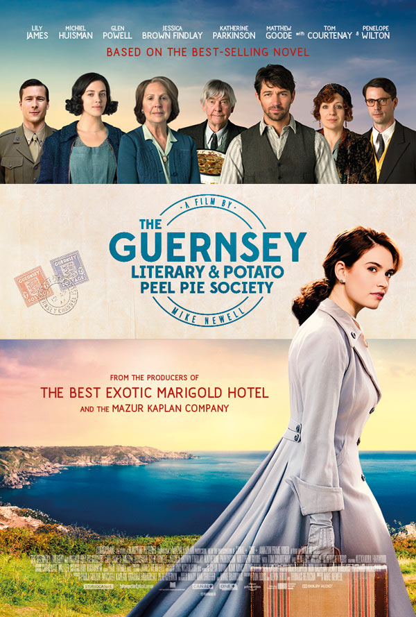 The film poster showing Juliet Ashton (Lily James) arriving on Guernsey. 