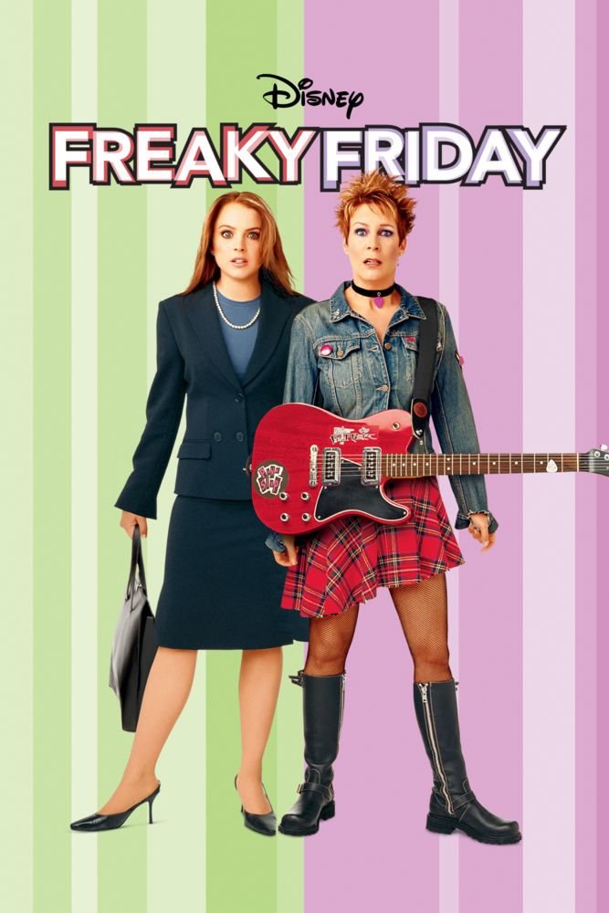 The film poster showing Anna (Lindsay Lohan) dressed all business-like and Tess (Jamie Lee Curtis) in a rock get-up, both with shocked facial expressions.