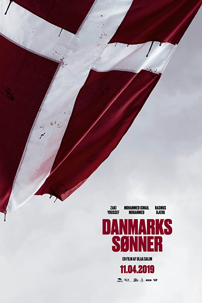 The film poster showing the Danish flag with blood dripping from its red parts.
