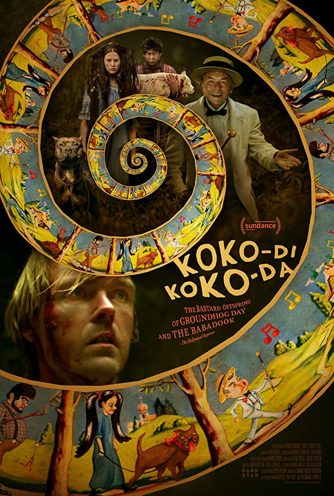 The film poster showing the film's characters and a spiral with colorful drawings.