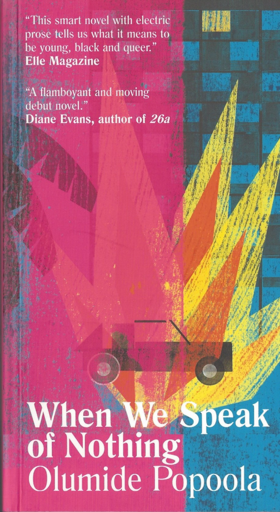 The book cover showing a drawing of a burning car in front of a high-rise and a palm tree.
