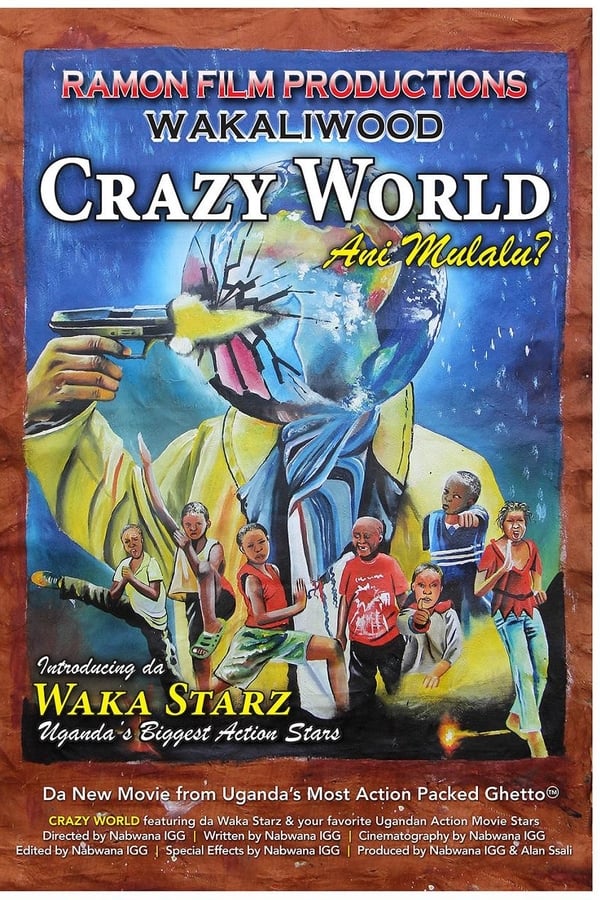 The film poster showing a drawing of planet earth in a trench coat holding a gun to its head; and a bunch of kids in karate poses.
