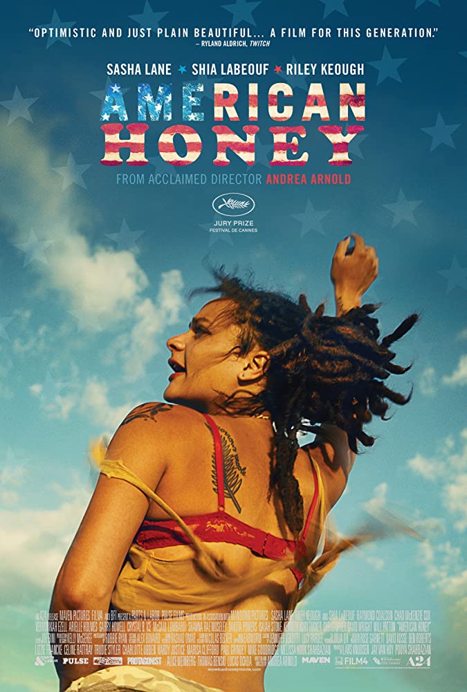 The film poster showing Star (Sasha Lane) from behind, raising her hand to the sky.