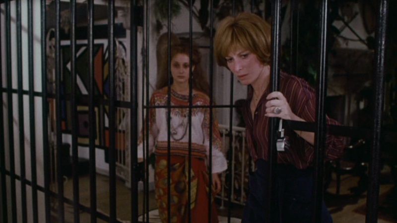Cissy (Carol Kane) and Ellen (Lee Grant) looking inside the cage. 