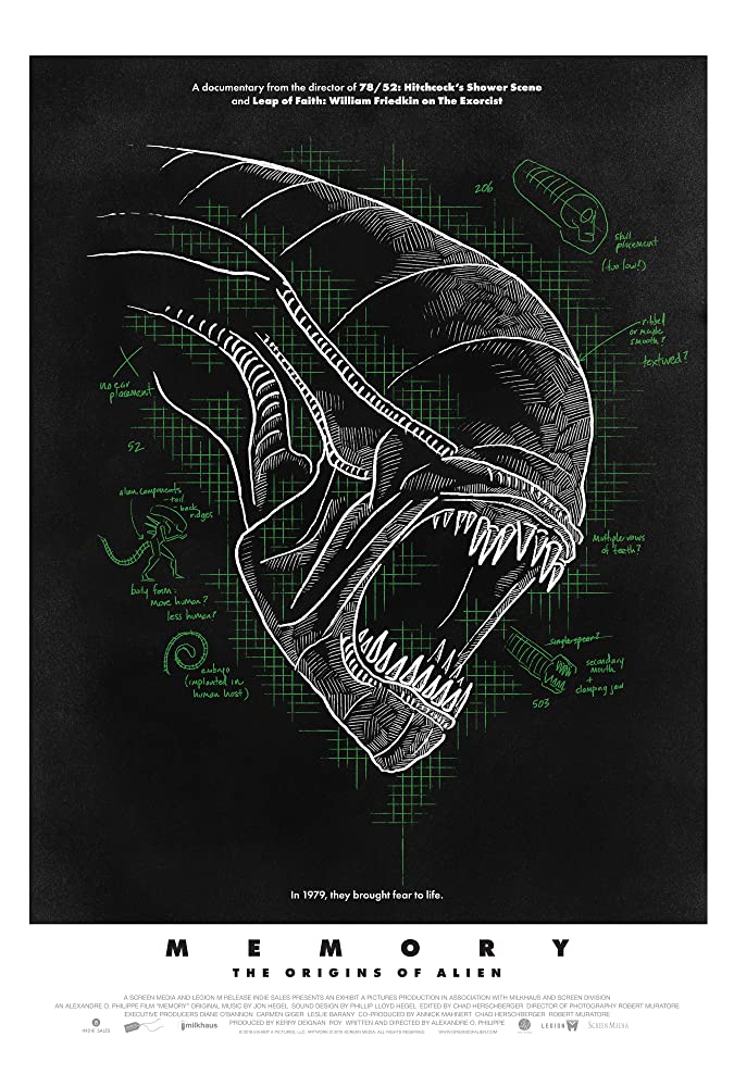 The film poster showing a drawing of the Alien's head with a few annotations.