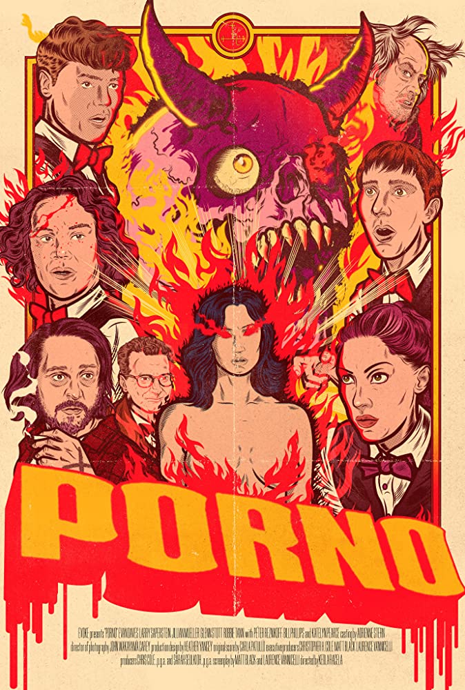 The film poster showing a drawing of a horned skull surrounded by portraits of the main characters.