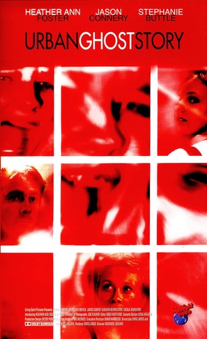 The film poster showing mostly unfocused faces in red.