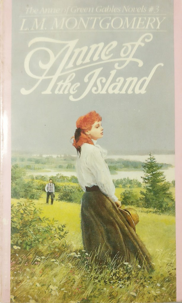 The book cover showing a red-haired young woman standing in a field, a young man approaching her in the distance.