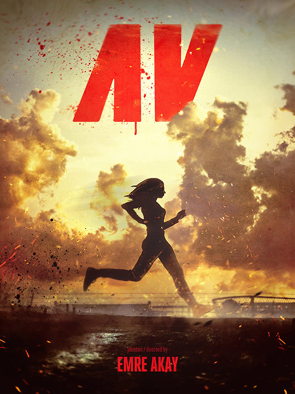 The film poster showing Ayse's (Billur Melis Koç) running silhouette against the sunset. 