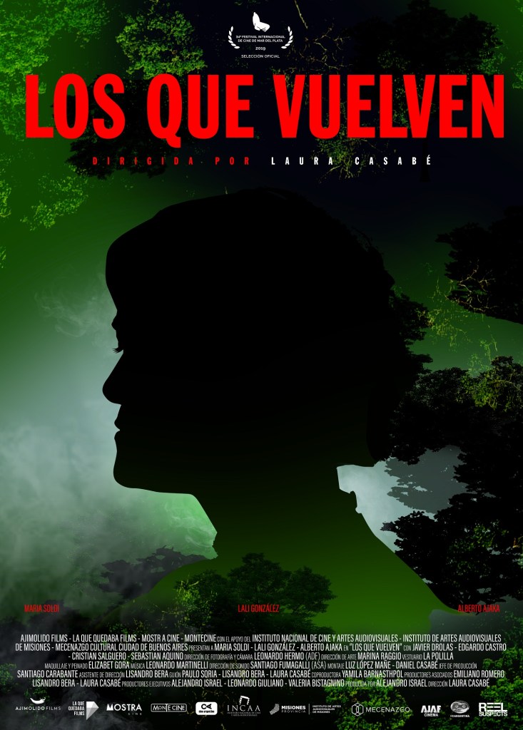 The film poster showing a woman's profile superimposed over a misty forest.