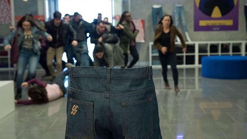 A pair of pants waiting for the masses of shoppers.