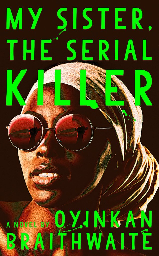 The book cover showing the face of a black woman wearing a headscarf and sunglasses. The sunglasses are red and you can see a raised hand with a knife reflected in them.