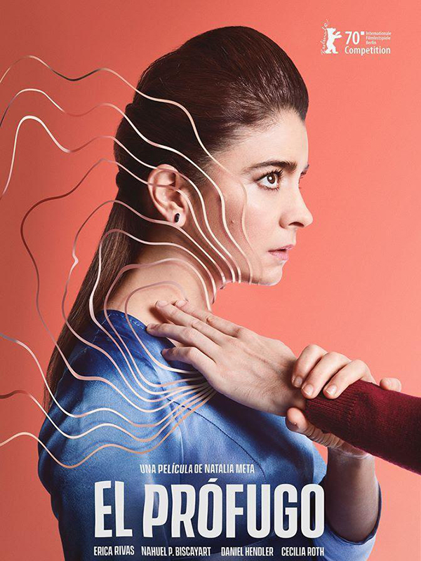 The film poster showing Inés (Erica Rivas) with another person's hand going for her throat. Waves emanate from where the hand touches the throat.