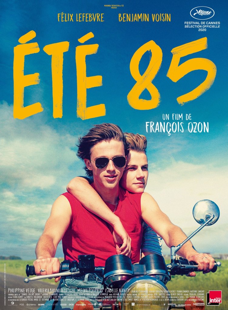 The film poster showing David (Benjamin Voisin) and Alexis (Félix Lefebvre) on a motorcycle together. 