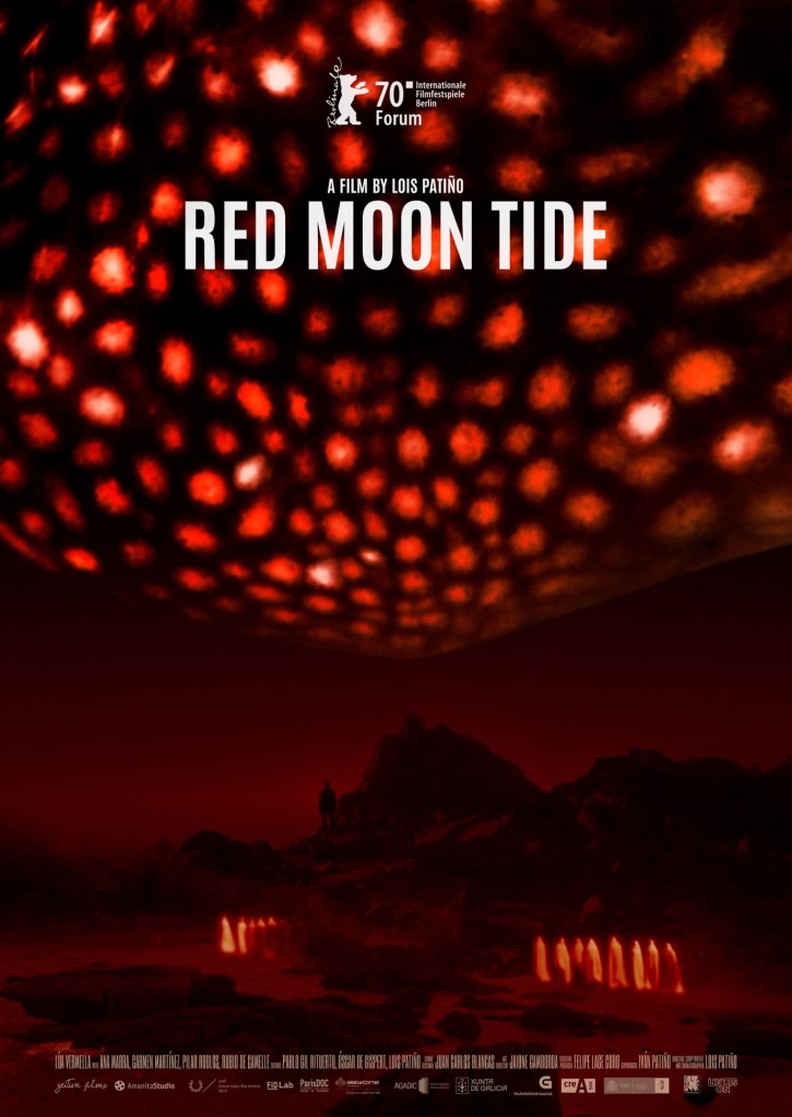 The film poster showing a huge red glowing blob over a landscape in red light, with a few figures in white sheets like ghosts.