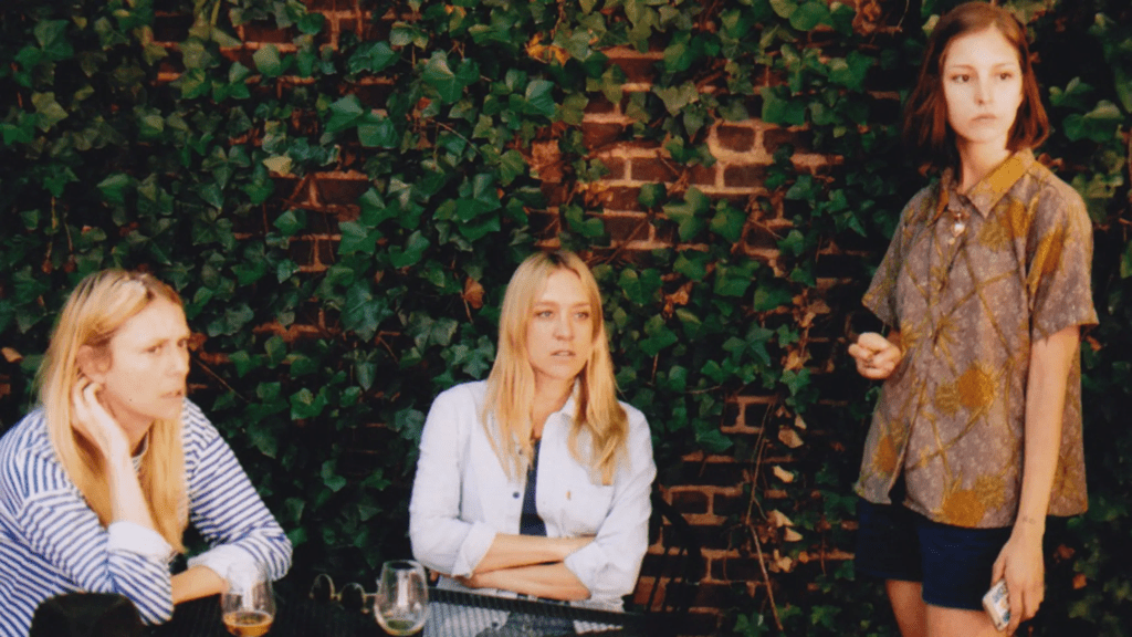 Stephanie (Stephanie Hayes) talking to Chloë (Chloë Sevigny) in a cafe, with a fan standing close-by.