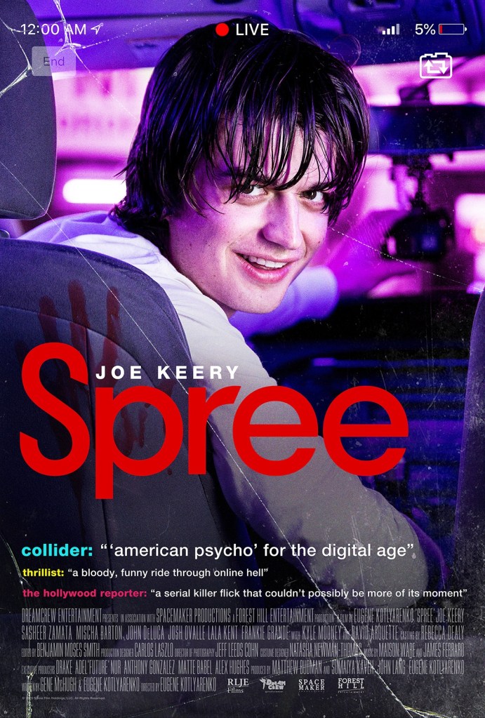 The film poster showing Kurt in the driver seat of his car, looking towards the backseat. A bloody handprint can be seen on the back of the seat.