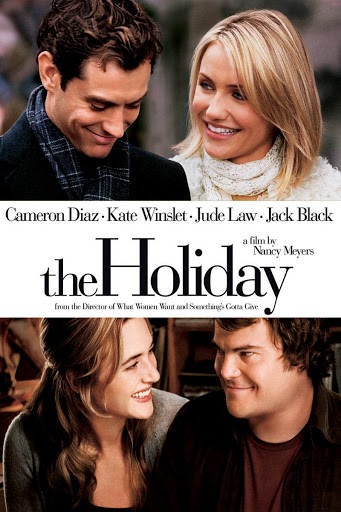 The film poster showing Amanda (Cameron Diaz) and Graham (Jude Law) above the film title and Iris (Kate Winslet) and Miles (Jack Black) below it.