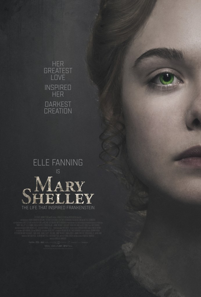 The film poster showing half of Mary's (Elle Fanning) face.