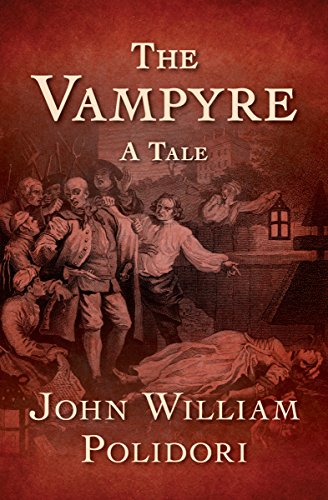 The book cover of The Vampyre, showing an old etching showing a group of men looking at a woman's corpse.
