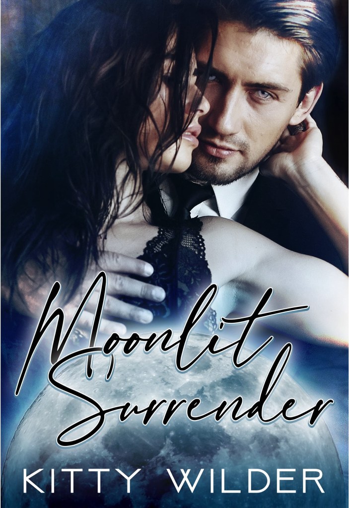 The book cover showing a man with very pale eyes holding a woman with dark hair from behind.