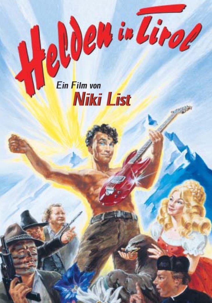 The film poster showing a drawing of the main characters, front and center shirtless Max Adler (Christian Schmidt), playing an electric guitar.