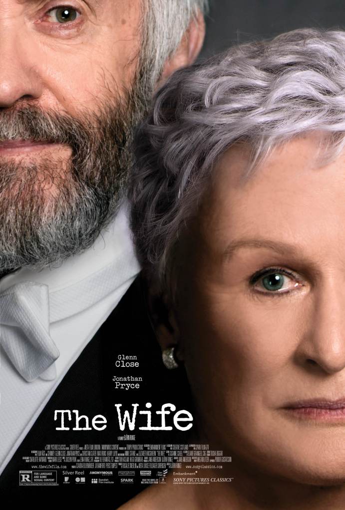 The film poster showing the faces of Joe (Jonathan Pryce) and Joan (Glenn Close) in close-up.