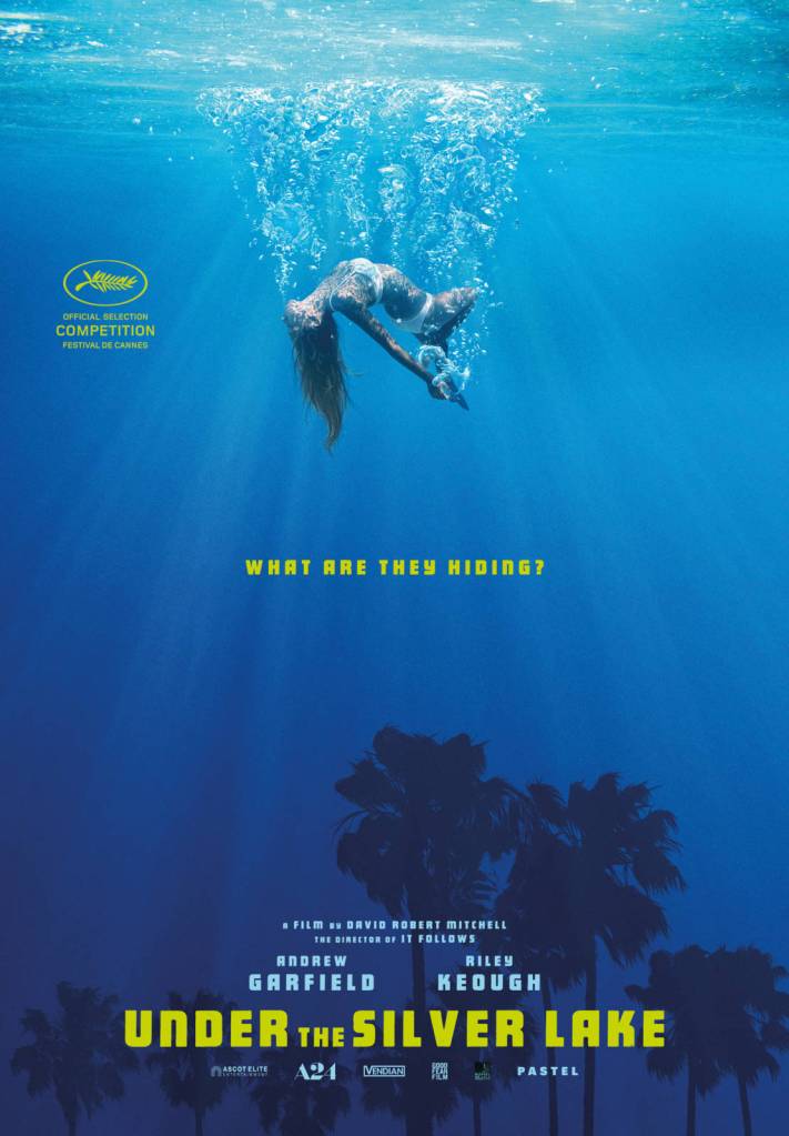 The film poster showing a woman in a bikini in water. At the bottom of the water are palm trees.