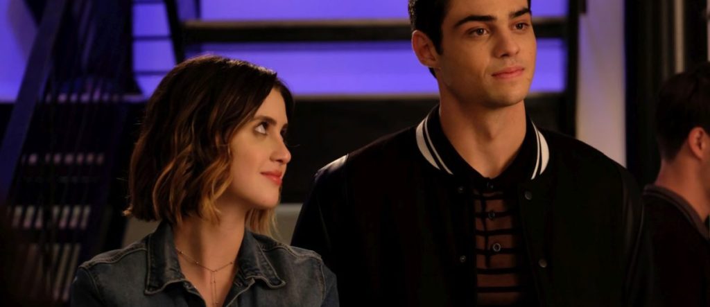 Celia (Laura Marano) looking at Brooks (Noah Centineo) with a smile.