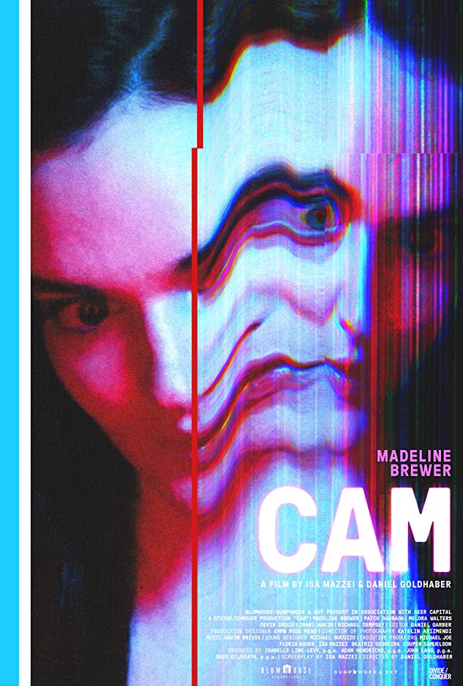 The film poster showing Alice (Madeline Brewer), one half of her face starting to doubling, distorted and glitching.