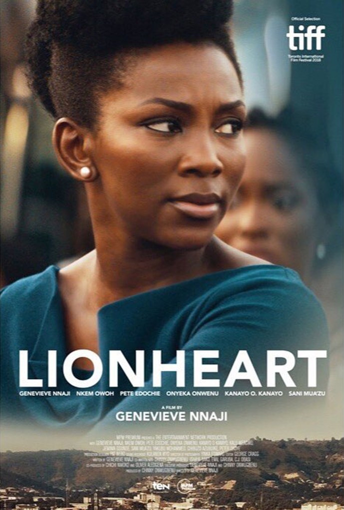 The film poster showing Adaeze (Genevieve Nnaji) with a worried expression. 