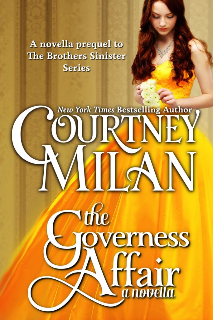 The book cover showing a woman in a yellow ball gown. 