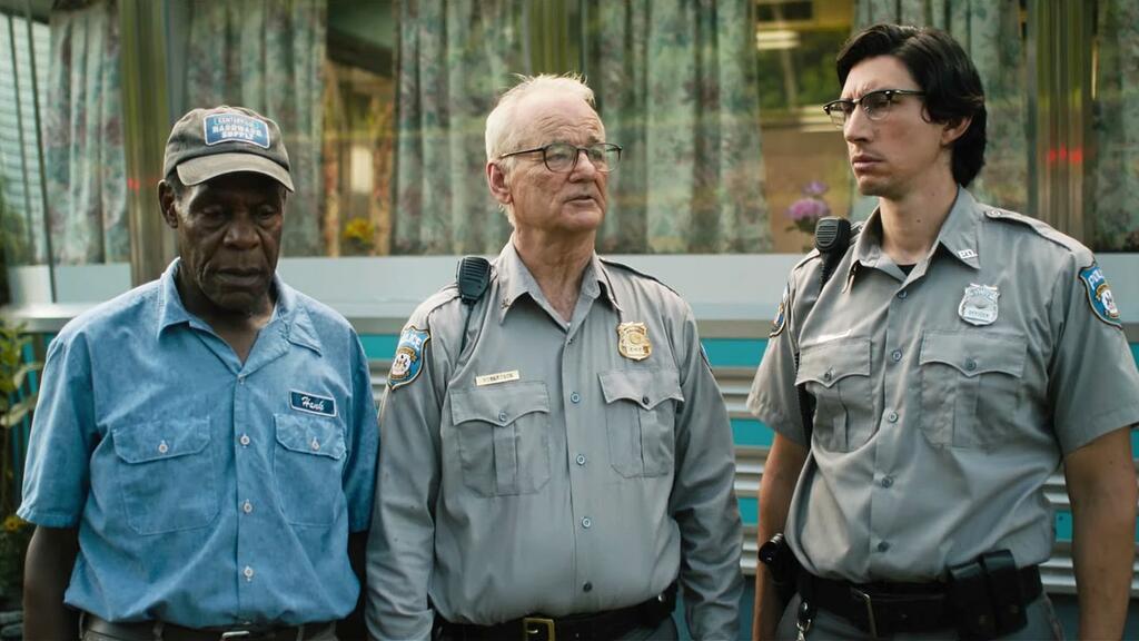 Police Officers Cliff (Bill Murray) and Ronnie (Adam Driver) with mechanic Hank (Danny Glover).