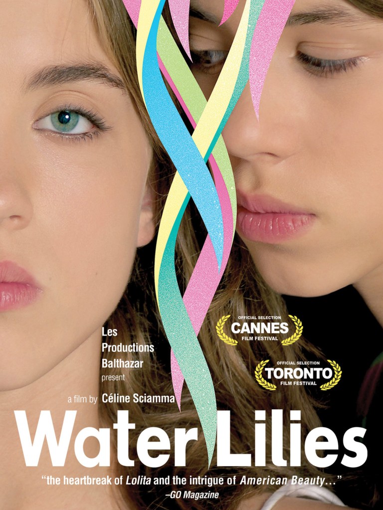 The film poster showing Marie (Pauline Acquart) and Floriane (Adèle Haenel), their faces close together. Floriane is looking straight at the camera, Marie is looking at Floriane.